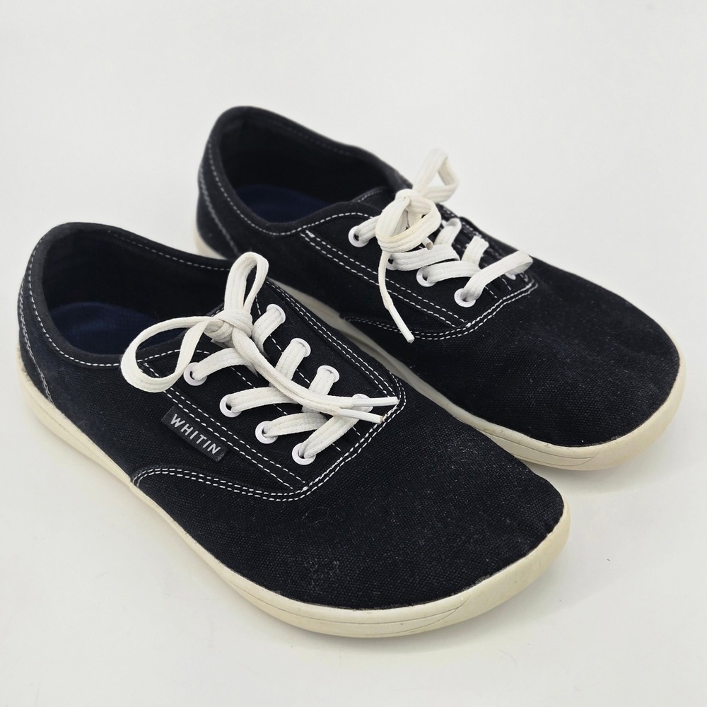 WHITIN Black Canvas Barefoot Shoes Minimalist Zero Drop Sneakers 39 US 8 8.5